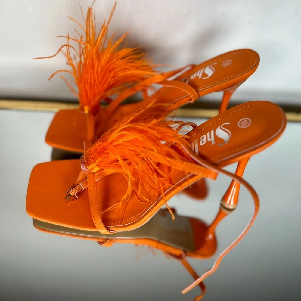 SheIn Orange Feather Heels – Size 10 | Brand New - Picture 2 of 3